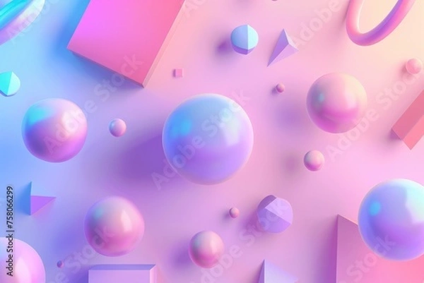 Obraz Smooth gradient with floating, digital geometric shapes