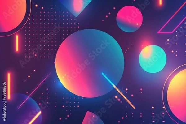 Fototapeta Smooth gradient with floating, digital geometric shapes