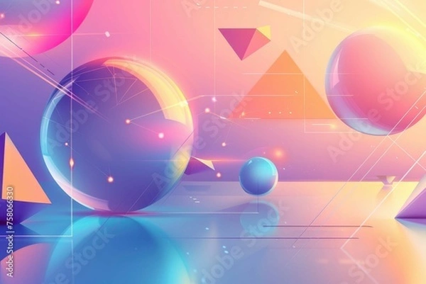 Obraz Smooth gradient with floating, digital geometric shapes