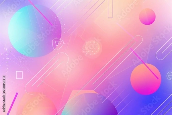 Fototapeta Smooth gradient with floating, digital geometric shapes