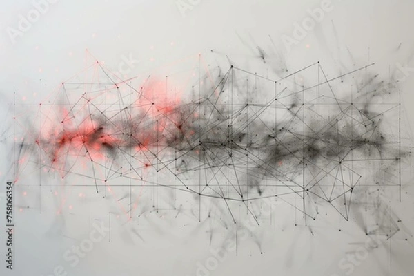 Obraz Softly glowing, neon-hued network mesh on a subtle gray canvas
