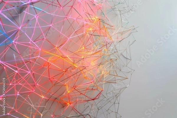 Obraz Softly glowing, neon-hued network mesh on a subtle gray canvas