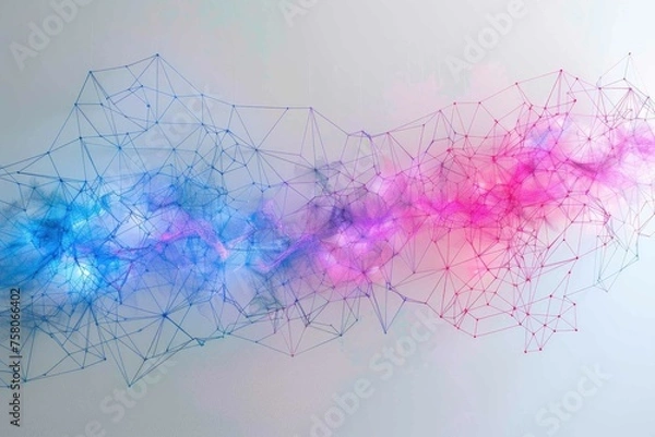 Obraz Softly glowing, neon-hued network mesh on a subtle gray canvas