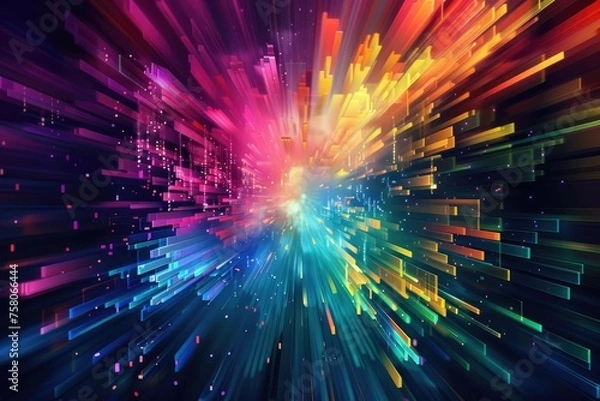 Obraz Vibrant, abstract pixel explosion on a darkened background