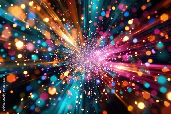 Obraz Vibrant, abstract pixel explosion on a darkened background