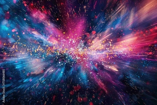 Obraz Vibrant, abstract pixel explosion on a darkened background