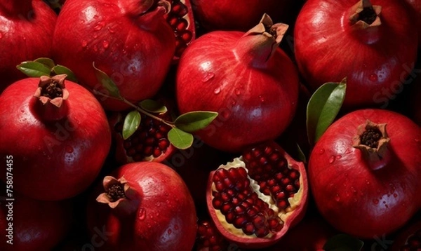 Fototapeta Pomegranate fruit background. Red pomegranate fruit background.