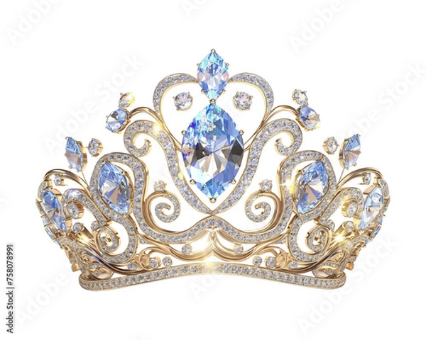Fototapeta Crown with blue diamonds.Ai generated image.