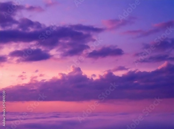 Fototapeta Purple sky background with clouds at sunset on a summer evening 