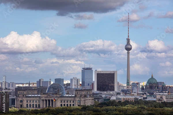 Fototapeta September 2022 - Popular Alexanderplatz square with iconic TV tower and clock in Berlin, capital of Germany, Eu