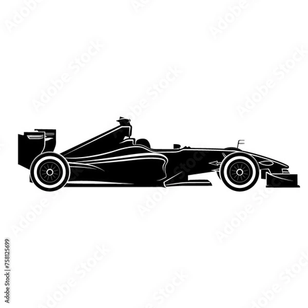 Obraz Formula 1 car black icon side view on a white background.