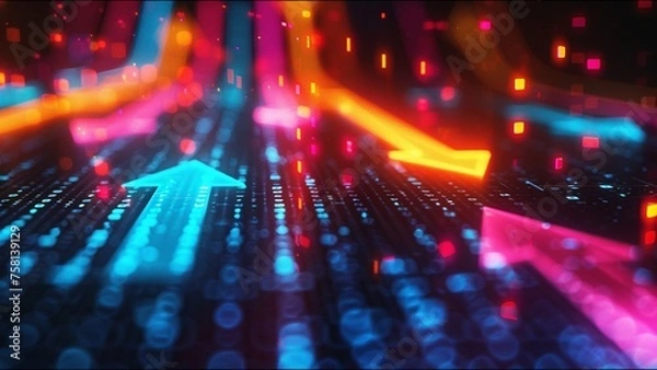 Fototapeta Vibrant Arrows Pointing Multiple Directions Chart Graph Data Technology