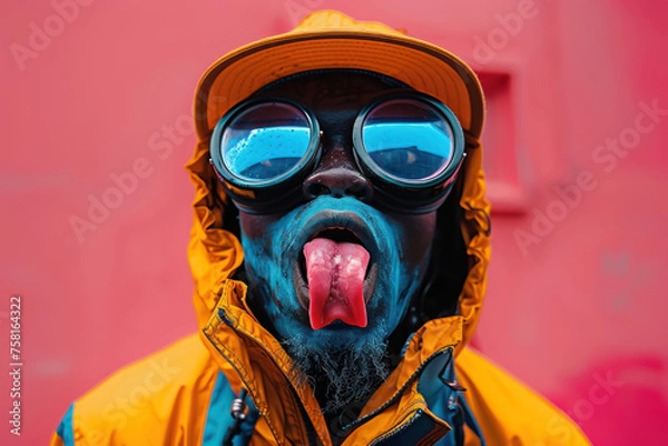 Fototapeta Wild NFT Character, Blue and black masked figure with vibrant attire, Hyper-realistic detail