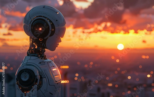 Fototapeta Futuristic concept ai assistant cyborg 