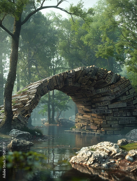 Fototapeta A fantastical bridge made of words like respect understand