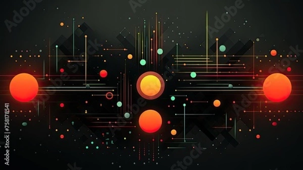 Fototapeta Geometric shapes with neon dots and cascades