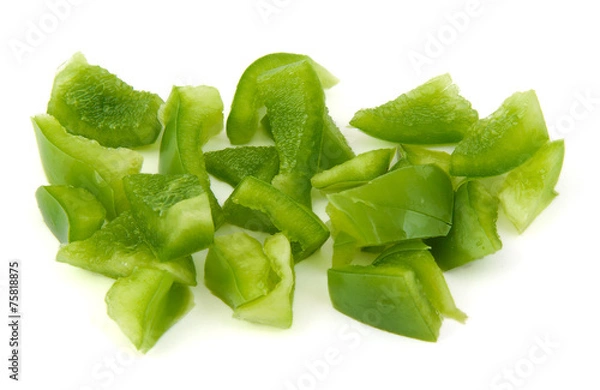 Obraz Chopped green pepper on white background.