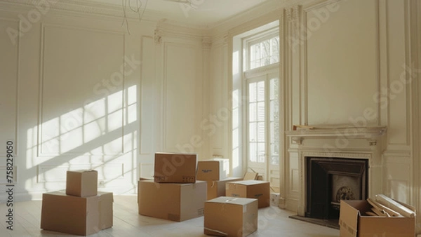 Obraz An empty, elegant room flooded with sunlight, signaling a new beginning.