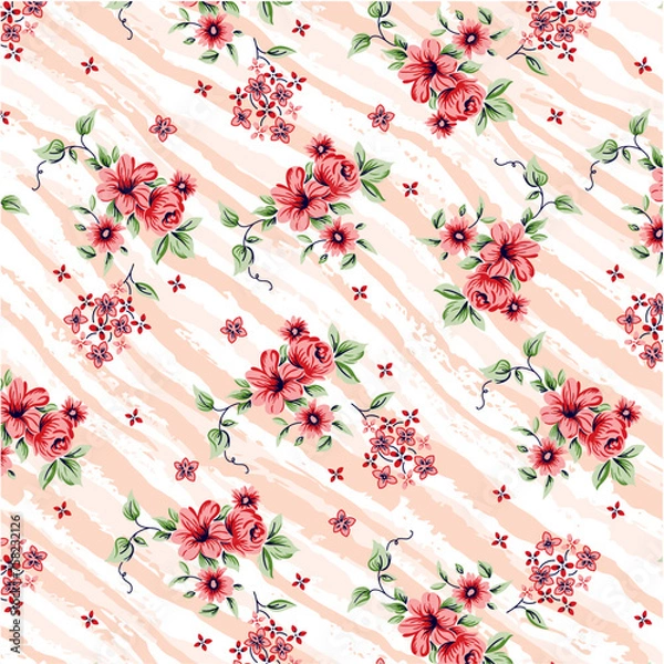 Obraz Decorative bunch flowers pattern on wavy background.eps