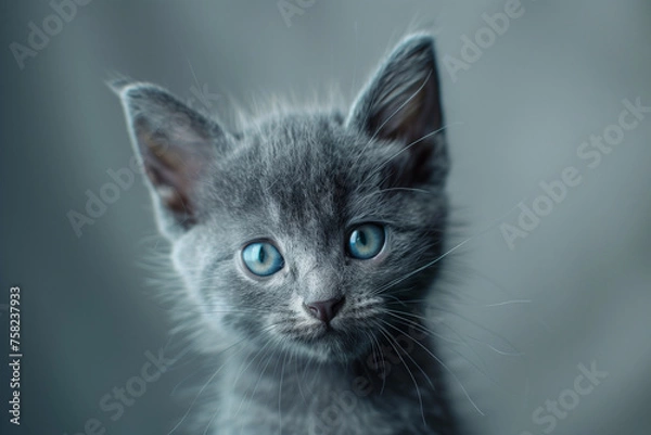 Fototapeta Little gray kitten portrait.AI generated