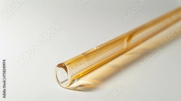Fototapeta Test tube with yellow liquid on a white background. Close-up.
