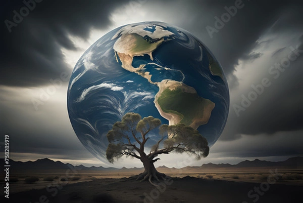 Fototapeta earth, tree and the desert. Climate change problem concept. Generative AI	