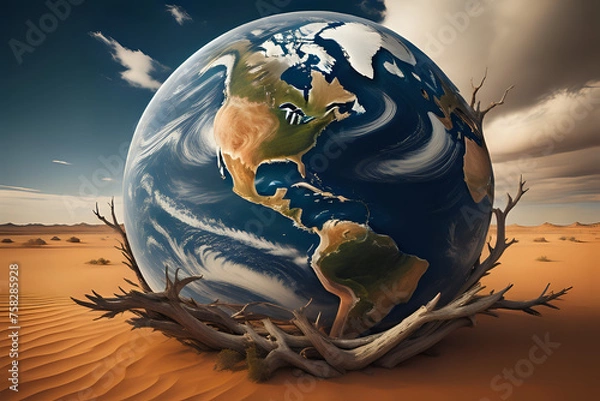 Fototapeta earth, tree and the desert. Climate change problem concept. Generative AI	