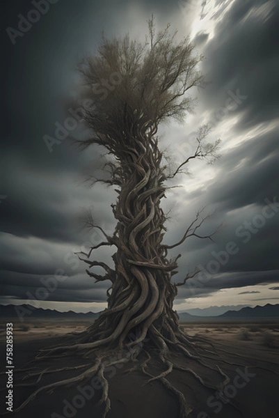 Fototapeta Tree in the desert. Climate change problem concept. Generative AI	