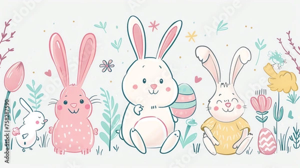 Obraz Spring Whimsy: Easter Bunnies and Vibrant Nature