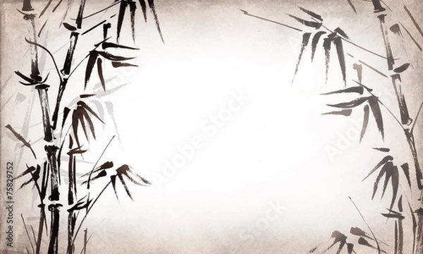 Obraz bamboo painted on textural grunge  horizontal background. Vector