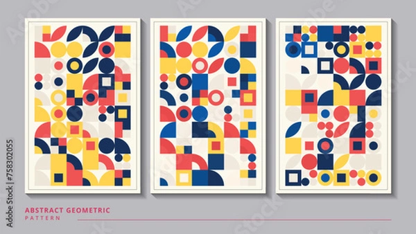 Fototapeta Set of bauhaus elements seamless abstract geometric shapes pattern vector background