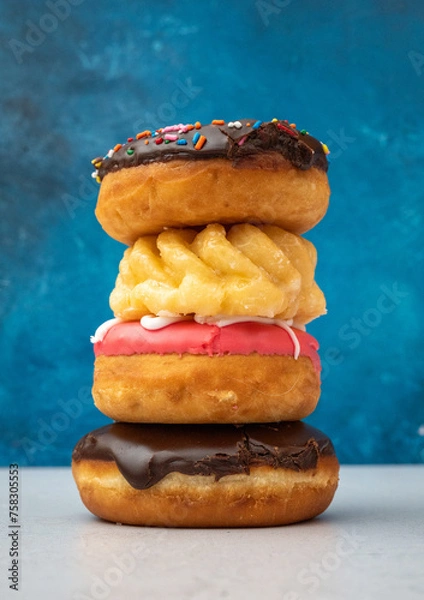 Obraz Stack of donuts against blue background