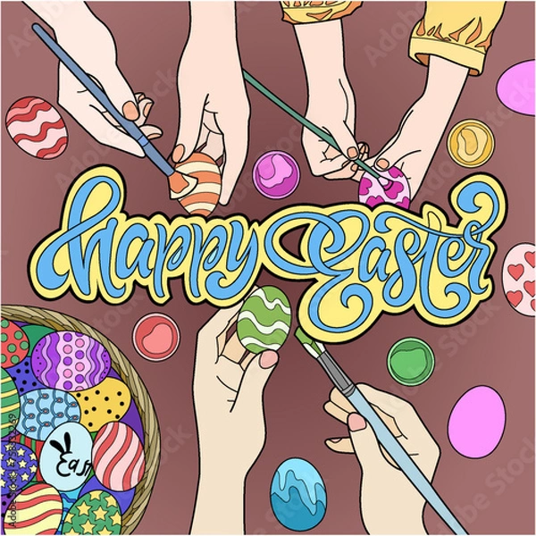 Obraz Happy Easter Day Vector Illustration. Coloring Eggs For Easter Day Illustration. Easter Day Preparation.