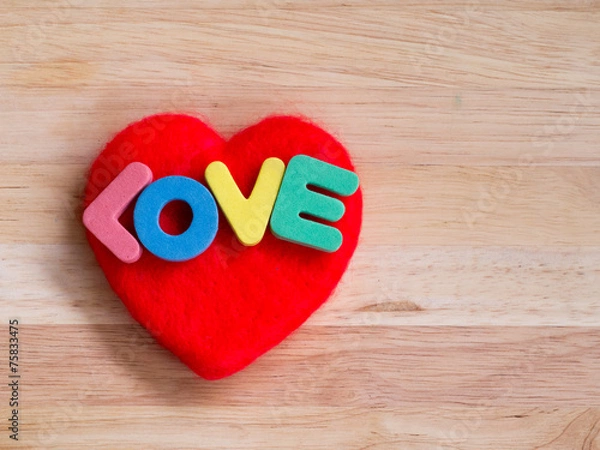 Obraz Valentines Day background red heart on wooden background