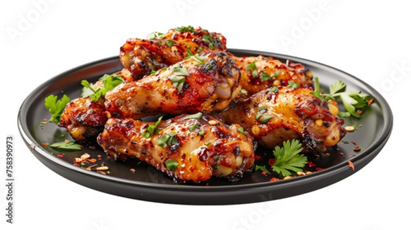 Fototapeta Garlic Parmesan Wings on a plate isolated on transparent png background. Generative ai 