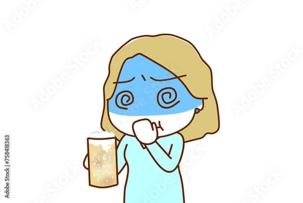 Obraz （上半身斜め）ビールの臭いをかいで気持ち悪く真っ青になる白人女性