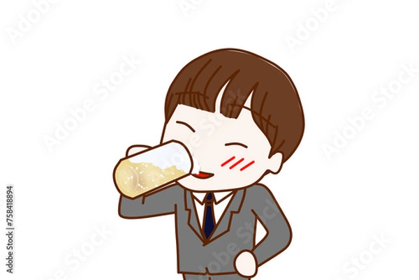 Obraz （上半身斜め）ビールをグビグビ美味しく飲んで酔っ払う男子学生