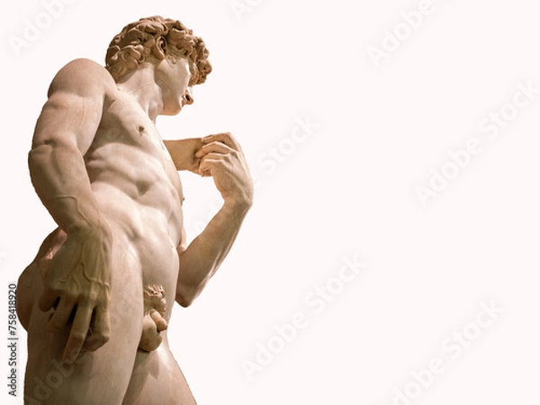 Fototapeta David by Michelangelo right side on white background copyspace