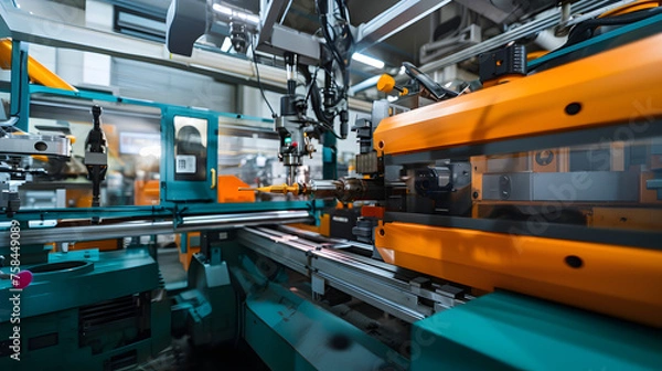 Fototapeta A plastic injection mold machine operating