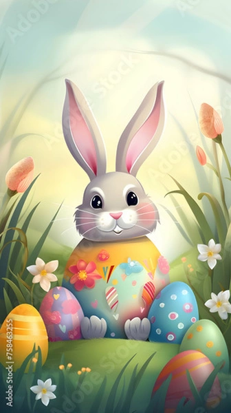 Obraz Easter bunny and eggs, generative ai