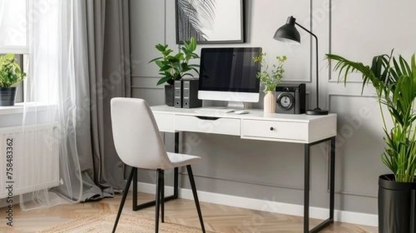 Fototapeta modern content creator workspace setup featuring a blank computer screen