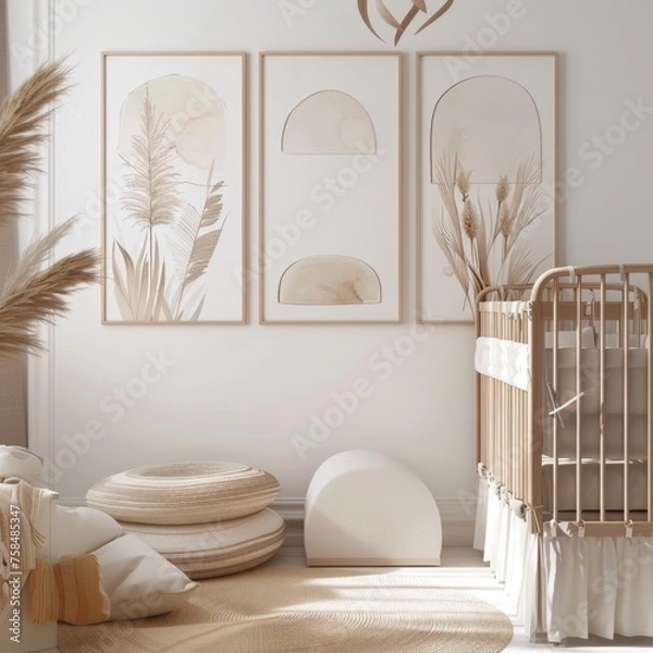 Obraz Abstract Art Display: Vibrant Painting on Bench in Living Room, high-resolution (300 dpi)