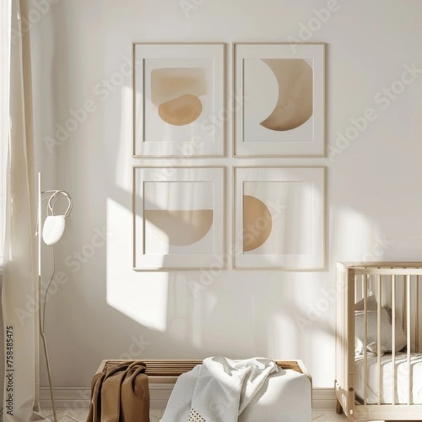 Obraz Abstract Art Display: Vibrant Painting on Bench in Living Room, high-resolution (300 dpi)