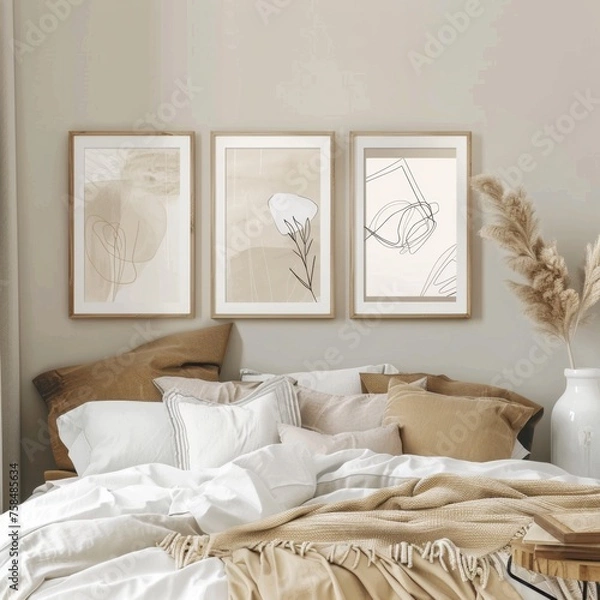 Obraz Abstract Art Display: Vibrant Painting on Bench in Living Room, high-resolution (300 dpi)