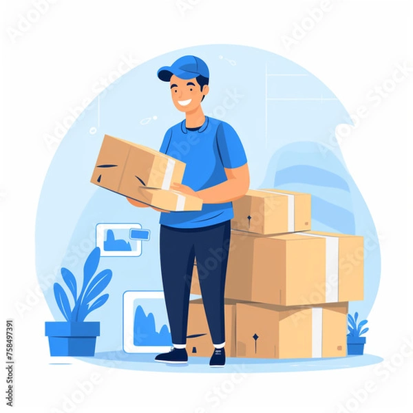 Obraz A postal worker delivers a parcel created with Generative Ai