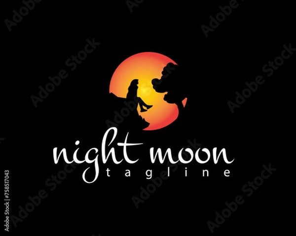 Fototapeta creative light moon and people on the cliff logo design template