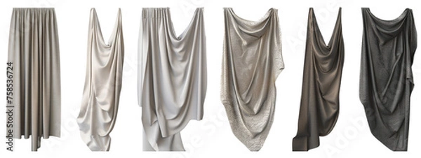 Fototapeta Set of curtain isolated on transparent background, interior decorations.