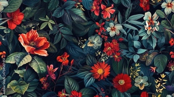 Fototapeta Beautiful botanical floral illustration allover repeat design for digital printing ,Generative ai,