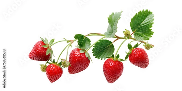 Fototapeta Fresh Strawberries on Branch Isolated on Transparent Background. cut out. PNG