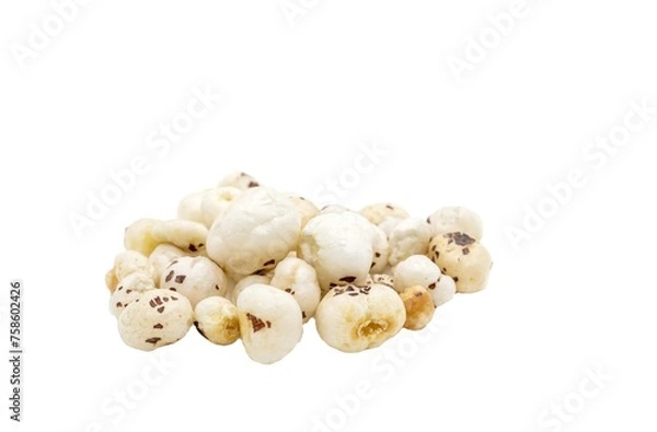 Obraz Makhana or Fox Nut Isolated on White Background with Copy Space, Also Known as Lotus Seed Pop, Euryale Ferox or Gorgon Nut